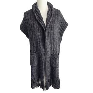 Womens Open Cardigan Knitted Pocket Gray‎ Shawn Wool Blend Size Medium